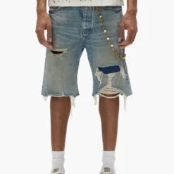 P059 Distressed Patch Shorts